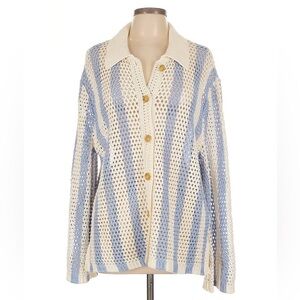 & Other Stories Cream and Light Blue Open-Weave Button Cardigan